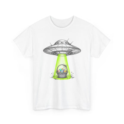 Easter UFO Abduction T-Shirt — Alien Spaceship Beaming Up Easter Basket