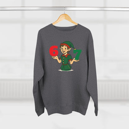 Elf Juggler six-seven  — Cute Holiday Elf Holding 6 & 7 Christmas Crewneck
