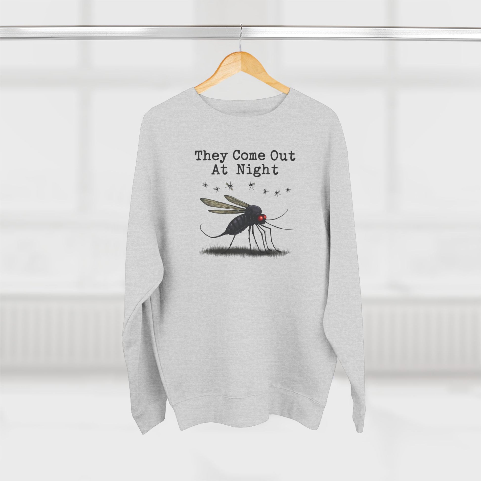 Mosquito, They come out at night, Cozy Nighttime Crewneck Sweatshirt, perfect for casual wear, gift for nature lovers, cozy evenings, Halloween, spooky season, graphic [...] - Psychonaut Swag