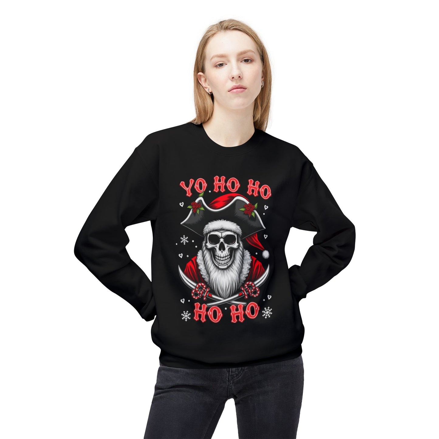 Skeleton Santa, Yo ho ho, Crewneck Sweatshirt — "Yo Ho Ho" Gothic Christmas Pullover