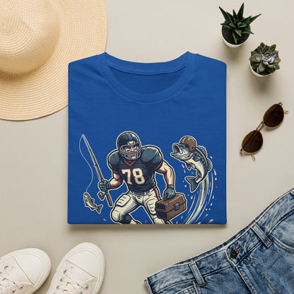 Football Fisherman T‑Shirt – Vintage Helmeted Player Catching Fish Graphic