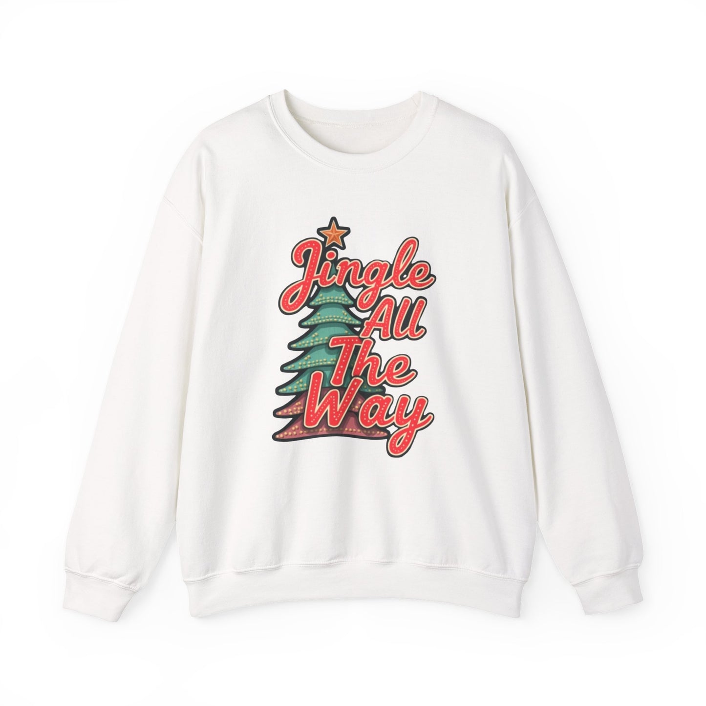 Christmas Sweatshirt — "Jingle All The Way" Retro Tree Holiday Crewneck