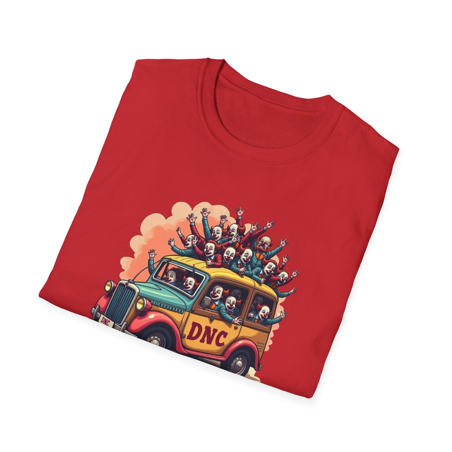 Clown Car, Cartoon Bus 'DNC' Graphic Tee | Political Satire Casual Top
