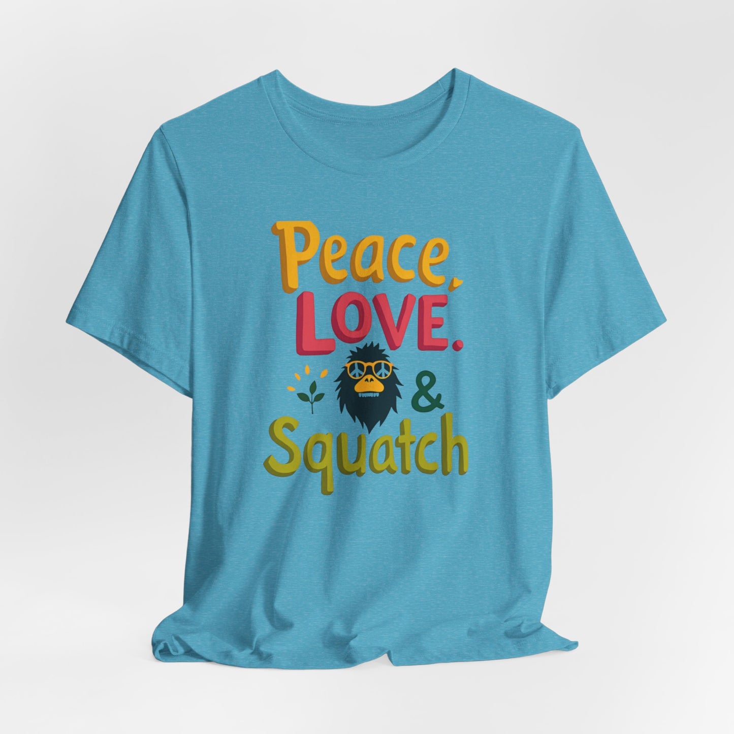 Peace, Love & Squatch T-Shirt — Retro Bigfoot Graphic Tee