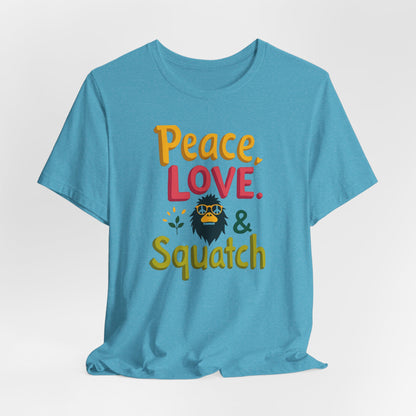 Peace, Love & Squatch T-Shirt — Retro Bigfoot Graphic Tee