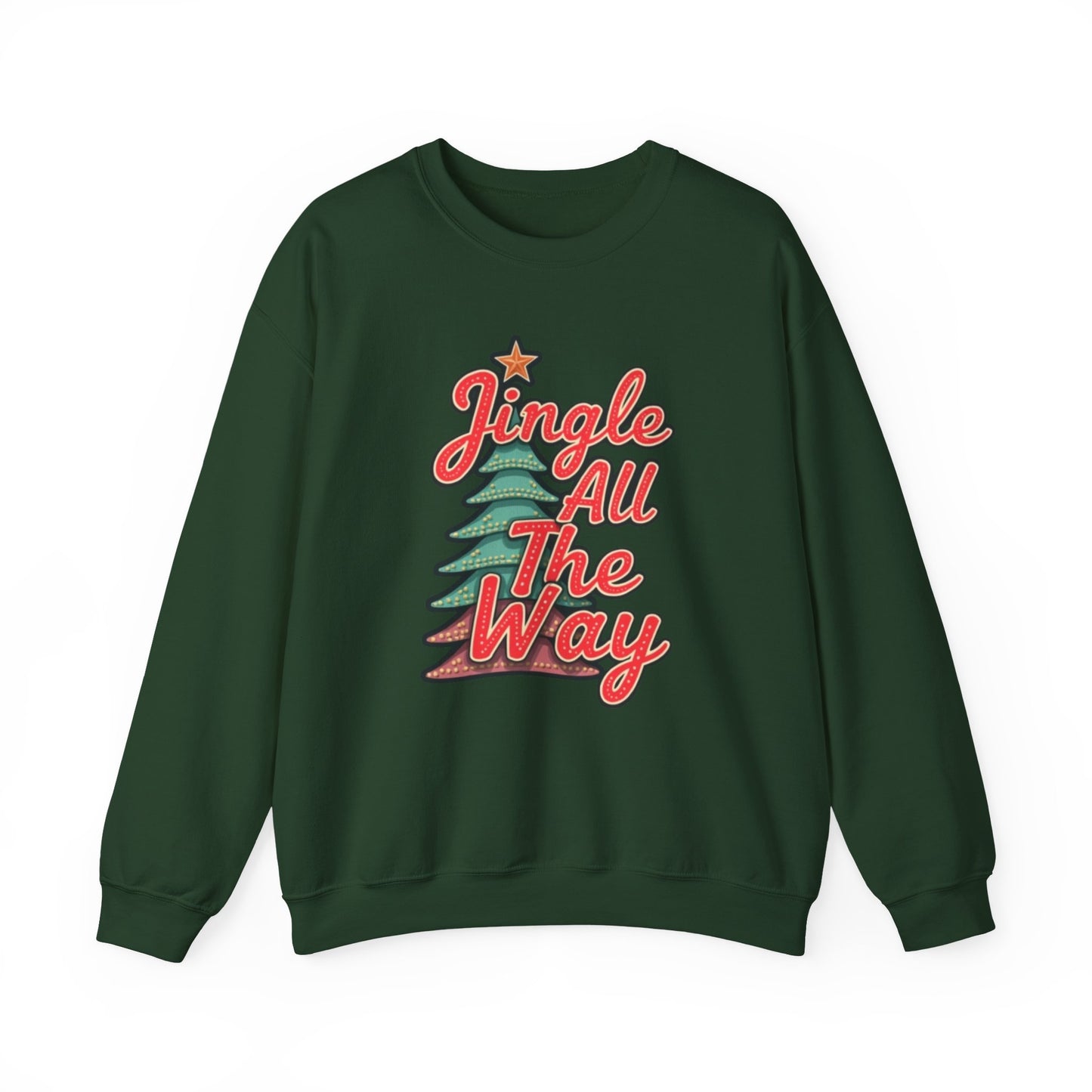 Christmas Sweatshirt — "Jingle All The Way" Retro Tree Holiday Crewneck