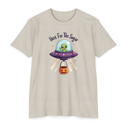 Halloween Alien T-Shirt — "Here For The Sugar" Cute UFO Trick-or-Treat Tee