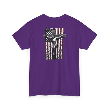 A Christian Nation T-Shirt — Crucifix Over American Flag Graphic Tee