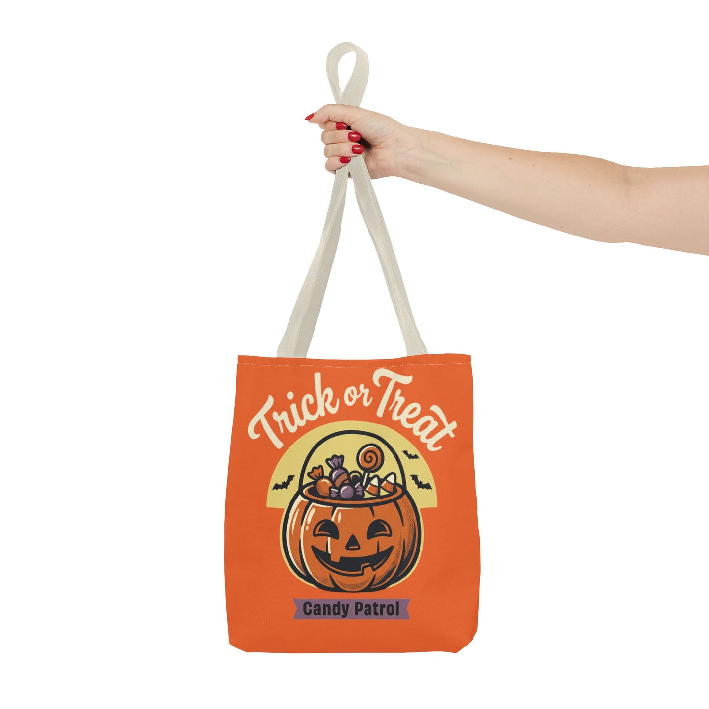Halloween Trick or Treat Tote Bag — "Candy Patrol" Pumpkin Candy Bucket Design