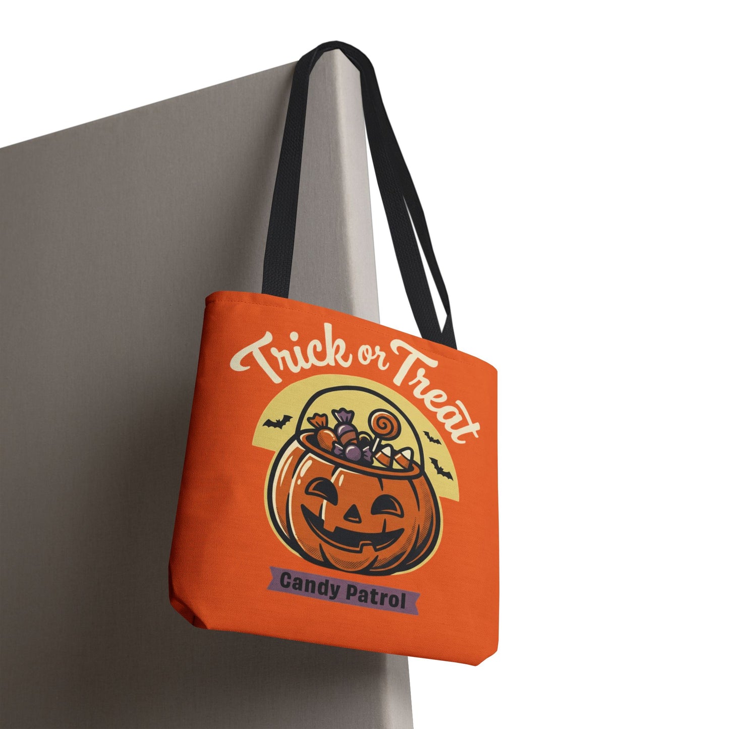Halloween Trick or Treat Tote Bag — "Candy Patrol" Pumpkin Candy Bucket Design