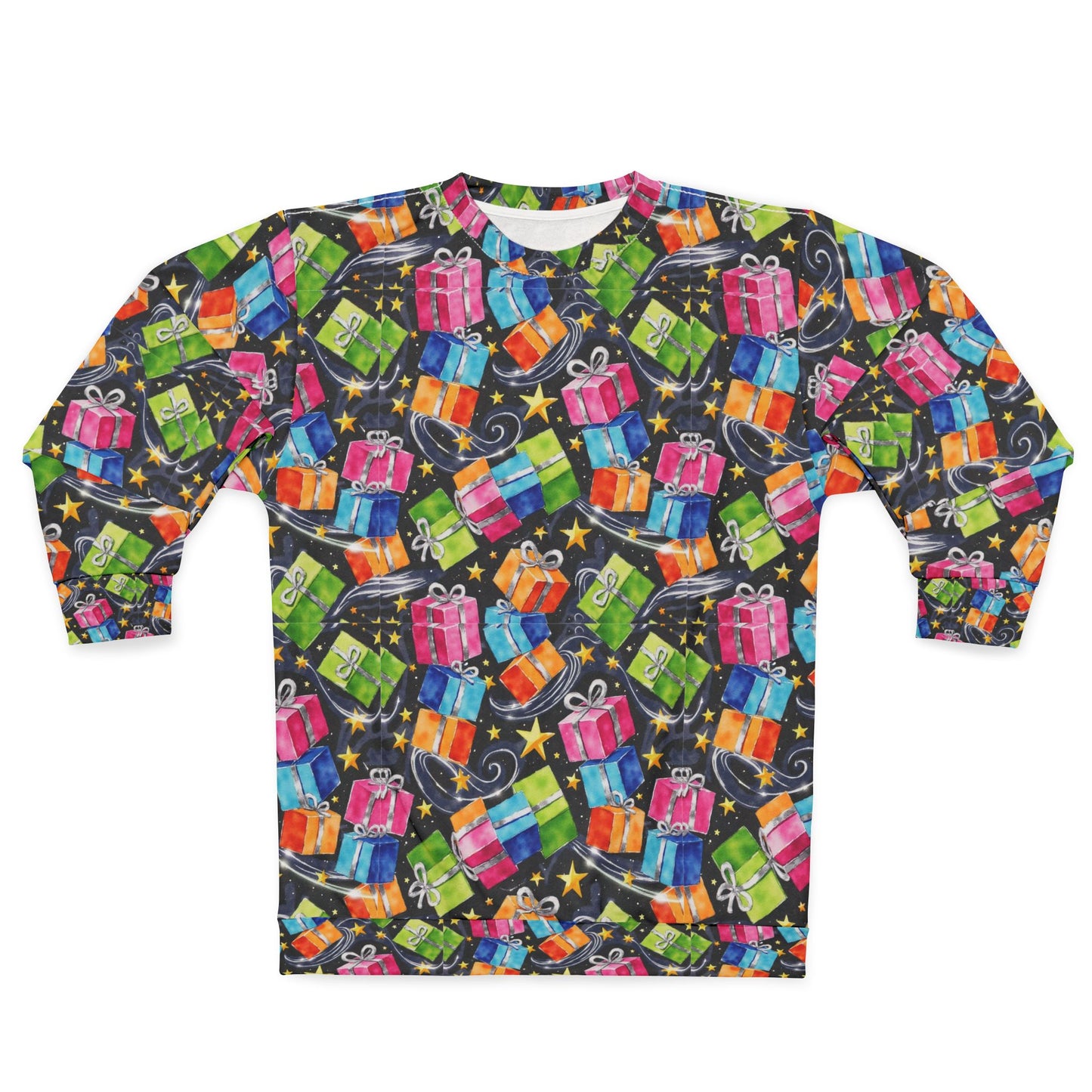 Gift Pattern Ugly Christmas Sweatshirt - Colorful Presents All-Over Print Holiday Pullover