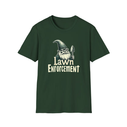 Whimsical Gnome Lawn Enforcement Unisex T-Shirt, Funny Gift for Men, Unique Humor Tee, Cozy Casual Wear, Perfect for Birthdays & Celebrations - Psychonaut Swag