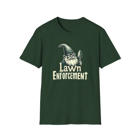 Whimsical Gnome Lawn Enforcement Unisex T-Shirt, Funny Gift for Men, Unique Humor Tee, Cozy Casual Wear, Perfect for Birthdays & Celebrations - Psychonaut Swag