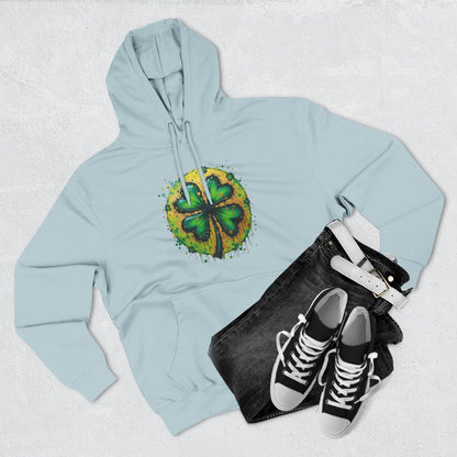 St. Patrick's Watercolor Shamrock Hoodie — Green Four-Leaf Luck Pullover