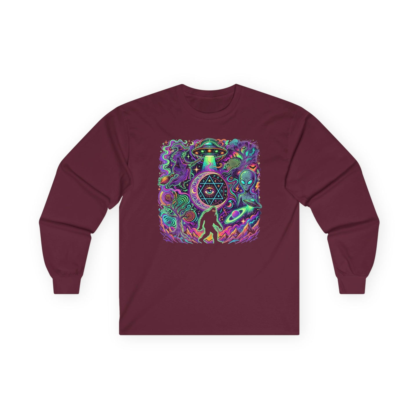 Psychedelic Alien Abduction Halloween Long Sleeve Tee