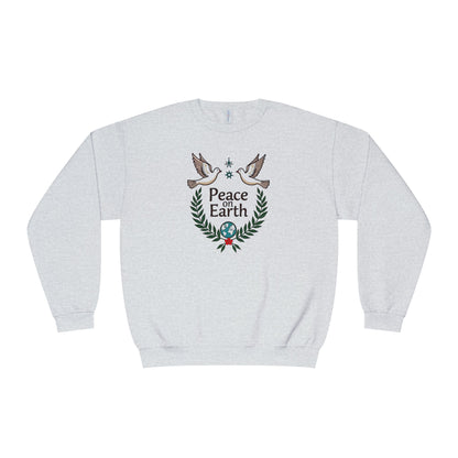 Peace on Earth Crewneck Sweatshirt — Holiday Dove & Laurel Graphic