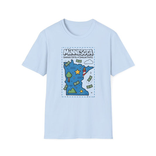 Minnesota Map of Piracy Graphic T-Shirt — Cute State Landmark Tee ("Minnesota")