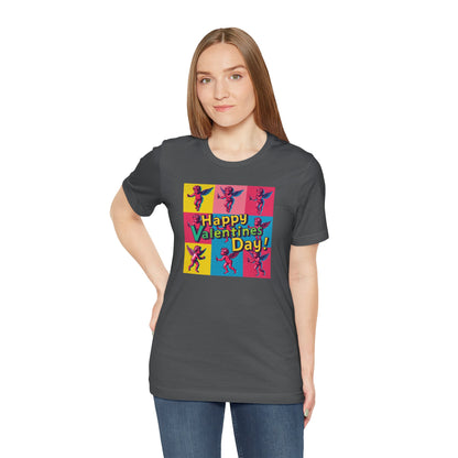 Valentine's Day Pop Art Tee — "Happy Valentine's Day!" Cupid Graphic Shirt