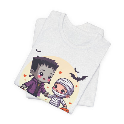 Cute Halloween Kids Tee — Frankenstein & Mummy Trick-or-Treat Graphic Shirt