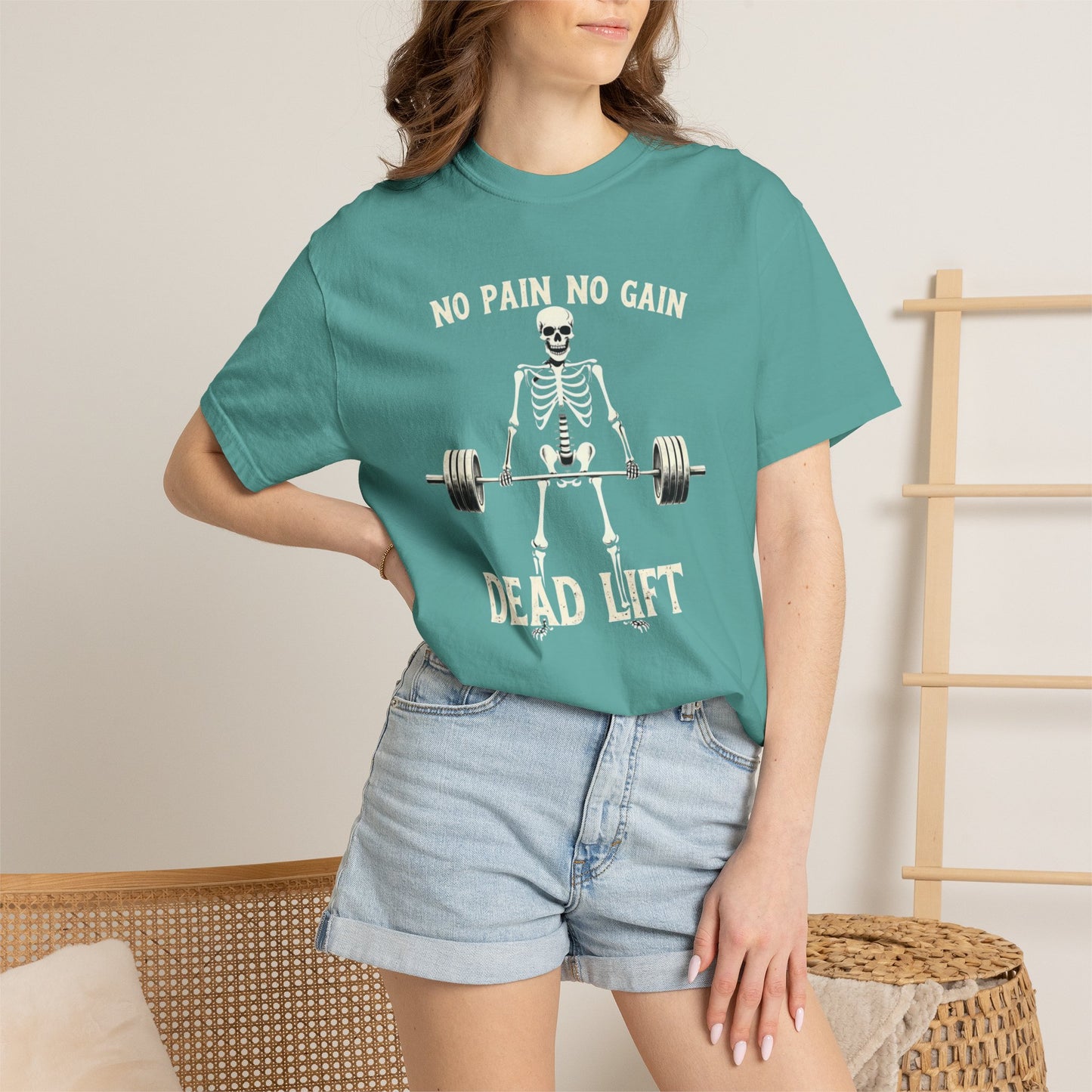 Deadlift Skeleton T-Shirt — “No Pain No Gain” Weightlifting Gym Tee