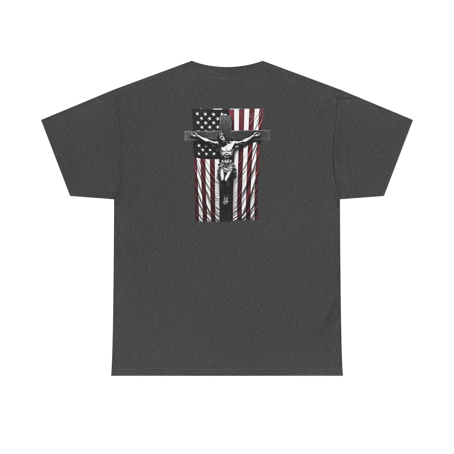 A Christian Nation T-Shirt — Crucifix Over American Flag Graphic Tee