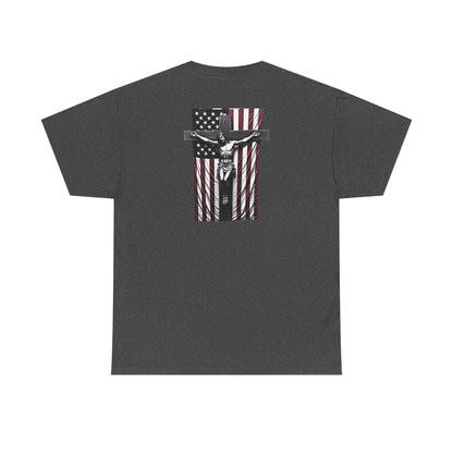 A Christian Nation T-Shirt — Crucifix Over American Flag Graphic Tee