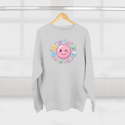 Emoji Smile Crewneck Sweatshirt — Cute Winking Face & Icon Circle Design