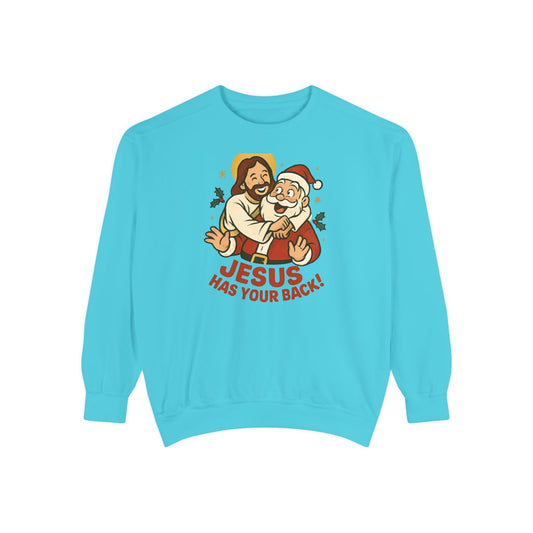 Christian Sweatshirt Jesus Santa Holidays Back Support