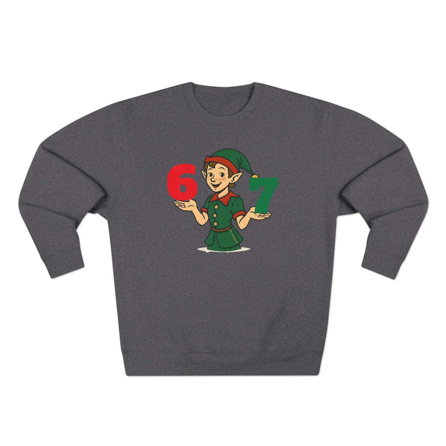 Elf Juggler six-seven  — Cute Holiday Elf Holding 6 & 7 Christmas Crewneck