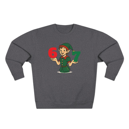 Elf Juggler six-seven  — Cute Holiday Elf Holding 6 & 7 Christmas Crewneck