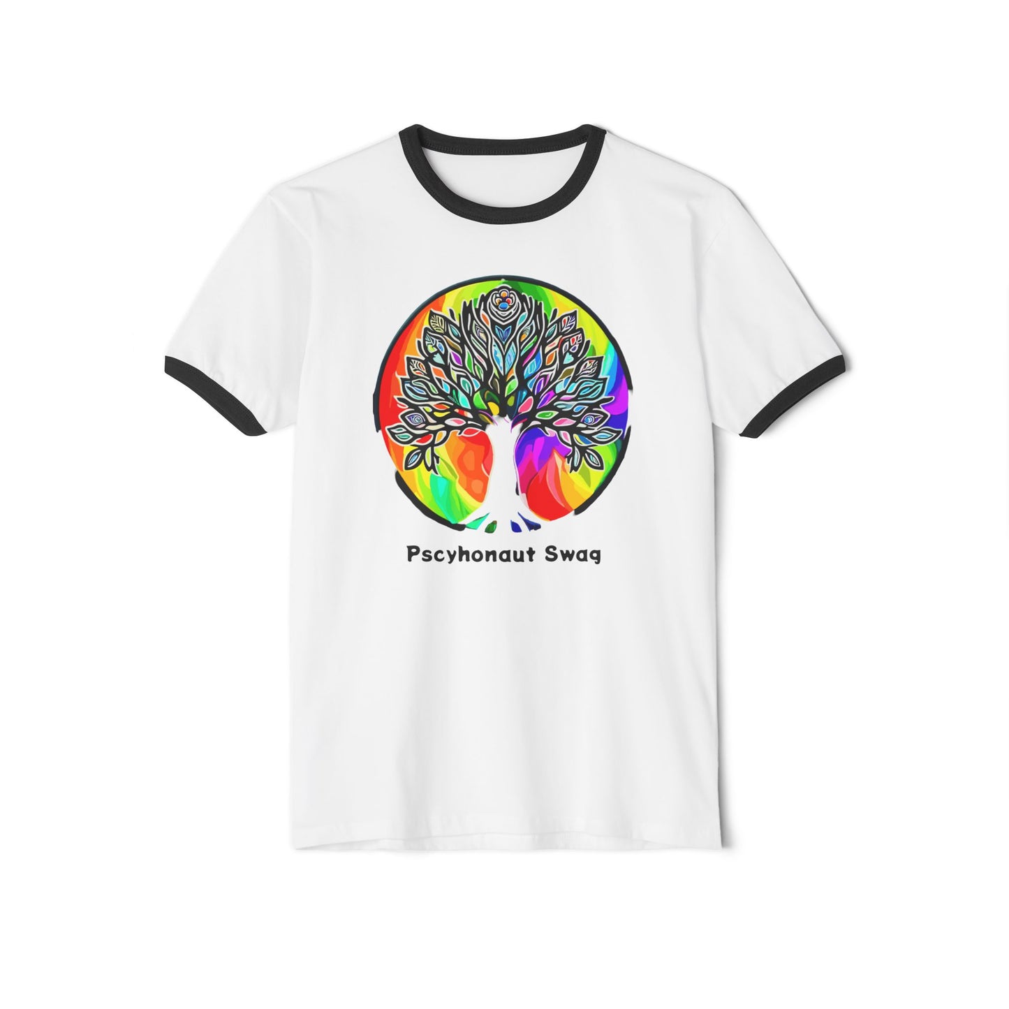Psychedelic Tree, Unisex Cotton Ringer T-Shirt