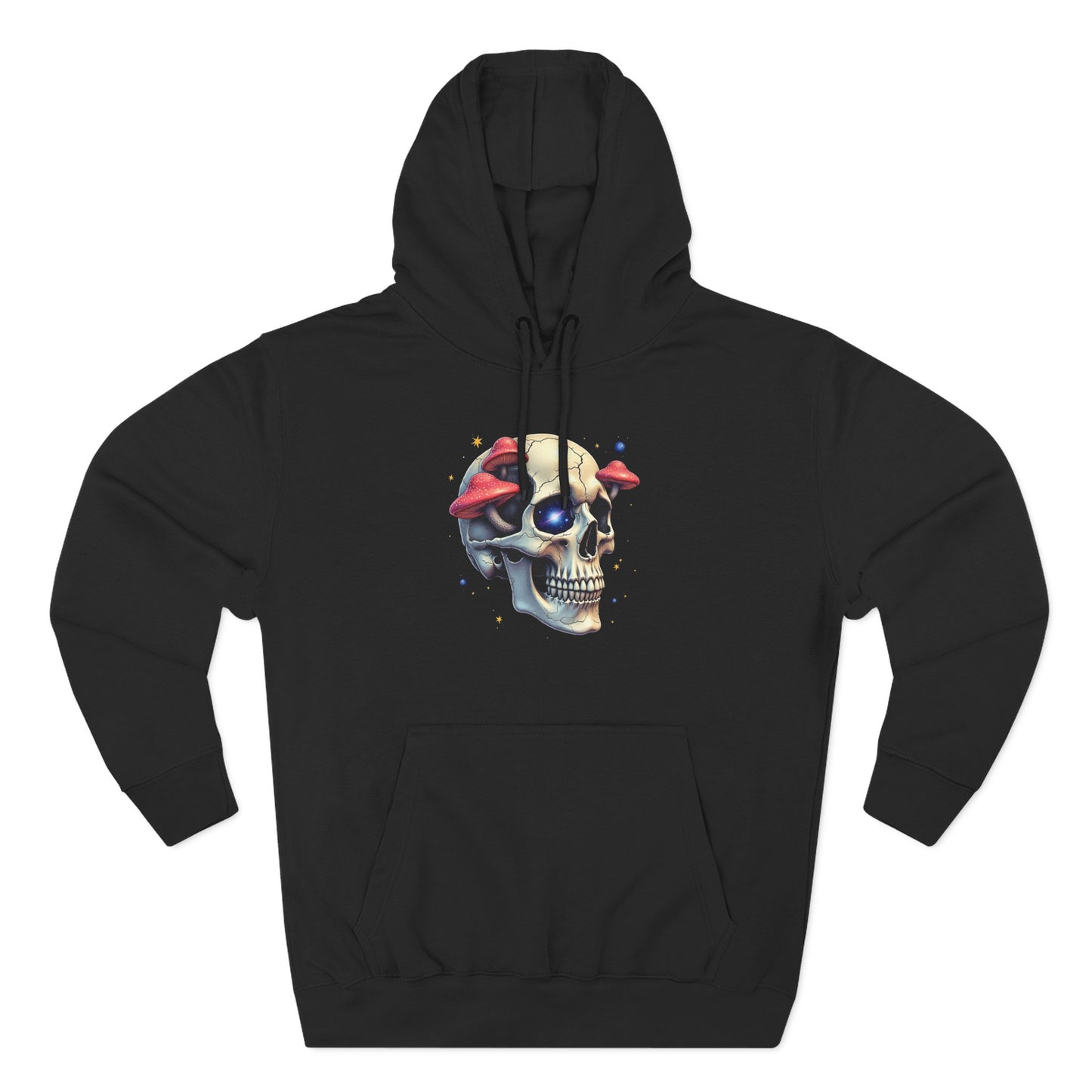 Skull & Mushrooms Hoodie — Gothic Skull with Red Mushroom Graphic