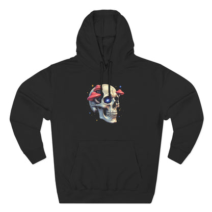 Skull & Mushrooms Hoodie — Gothic Skull with Red Mushroom Graphic