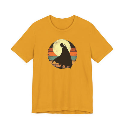 Vampire Silhouette Moon Tee — Retro Sunset Gothic Halloween T-Shirt