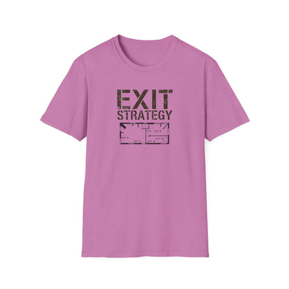 Exit Strategy Unisex Softstyle T-Shirt, Casual Wear, Fun Graphic Tee, Gift for Friends, Statement Shirt, Everyday Comfort - Psychonaut Swag