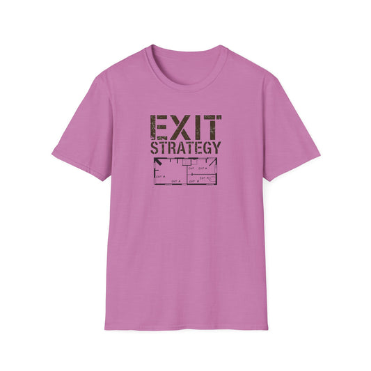 Exit Strategy Unisex Softstyle T-Shirt, Casual Wear, Fun Graphic Tee, Gift for Friends, Statement Shirt, Everyday Comfort - Psychonaut Swag