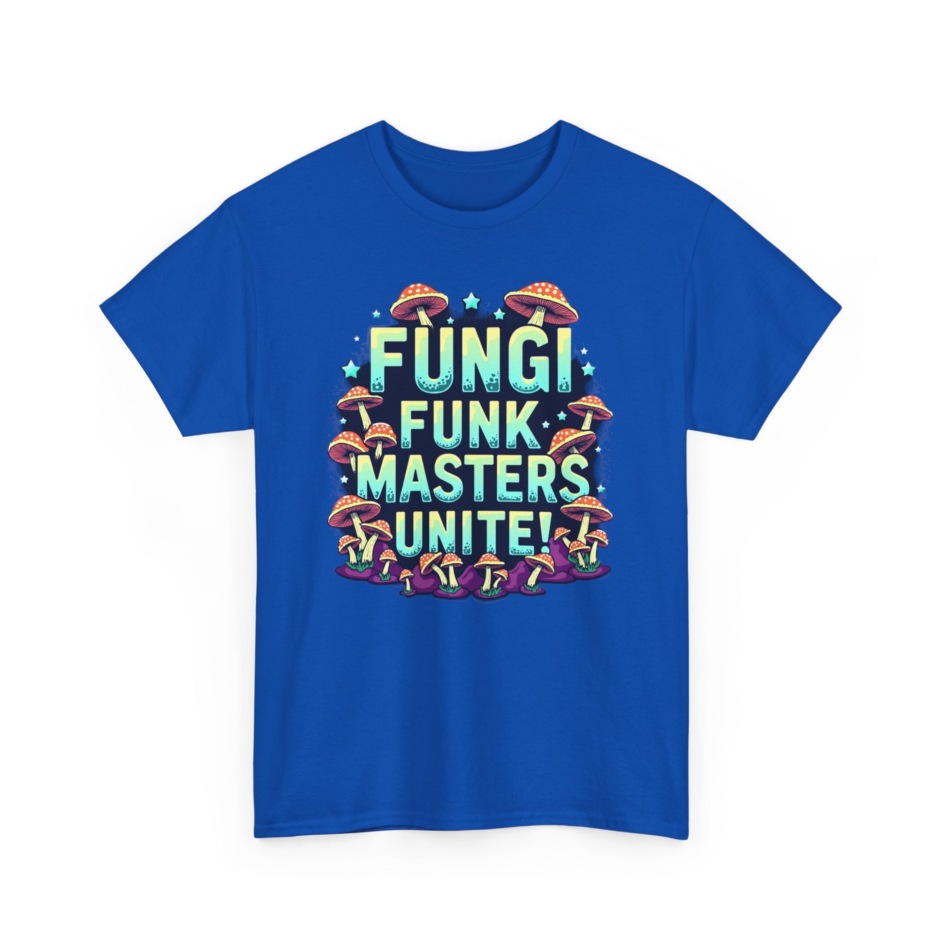 Fungi Funk Masters Unite Unisex Heavy Cotton Tee - Playful Mushroom Graphic T-Shirt - Psychonaut Swag