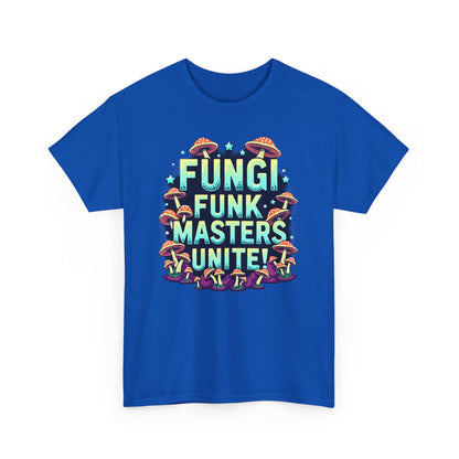 Fungi Funk Masters Unite Unisex Heavy Cotton Tee - Playful Mushroom Graphic T-Shirt - Psychonaut Swag