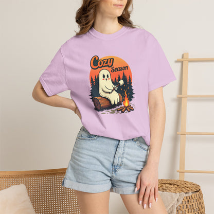 Cozy Season Ghost Tee — Campfire Autumn Graphic T-Shirt
