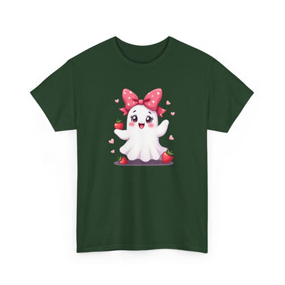 Cute Ghost Strawberry Unisex Tee, Perfect for Halloween, Gift, Casual Wear, Festival Shirt, Summer Vibes, Kawaii Apparel