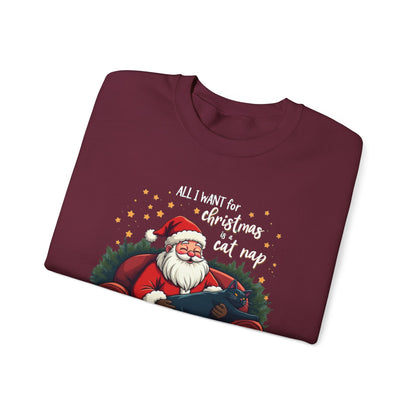 Christmas Cat Nap Sweatshirt – Santa Relaxing on Armchair