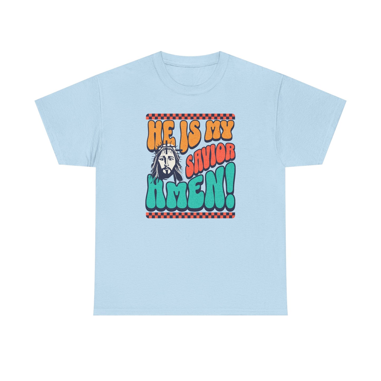 Christian T-Shirt – "He Is My Savior Amen!" Retro Jesus Graphic Tee