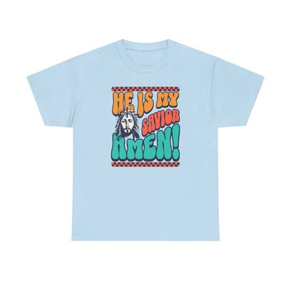 Christian T-Shirt – "He Is My Savior Amen!" Retro Jesus Graphic Tee