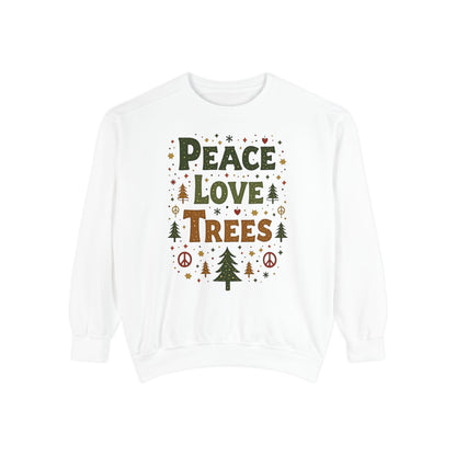 Peace Love Trees Sweatshirt — Eco Holiday Tree Graphic Sweatshirt