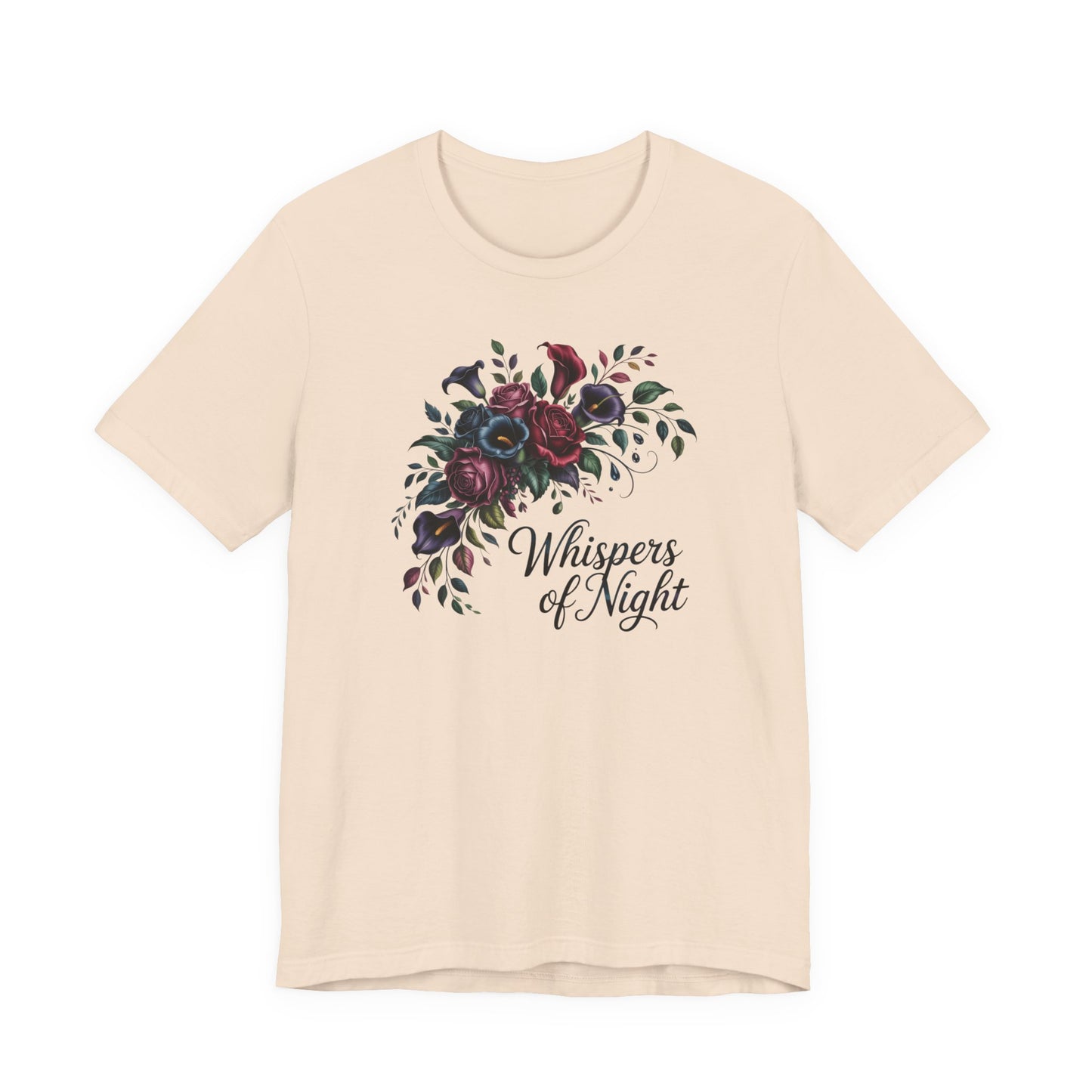 Whispers of Night Floral Tee — Dark Rose Bouquet Graphic T-Shirt