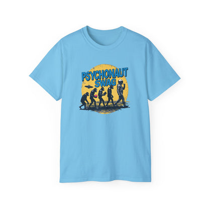Psychonaut Evolution of Man Sunset, Unisex Tee, Retro Graphic T-Shirt, Music Festival Attire, Gift for Gamers, Casual Streetwear