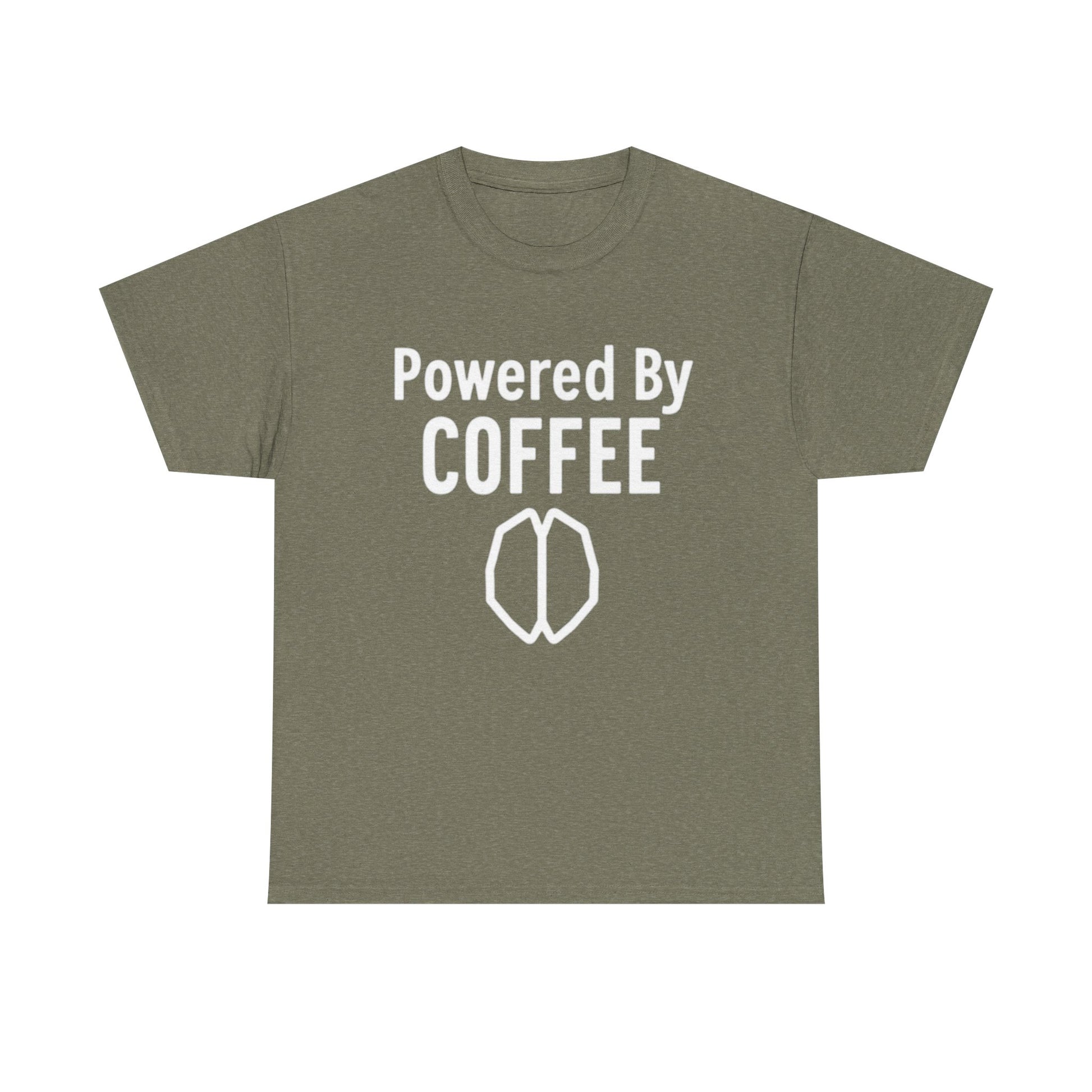 Powered By Coffee Unisex Heavy Cotton Tee, Funny Coffee Lover Shirt, Gift for Barista, Casual Wear, Perfect for Birthdays, Everyday Use - Psychonaut Swag