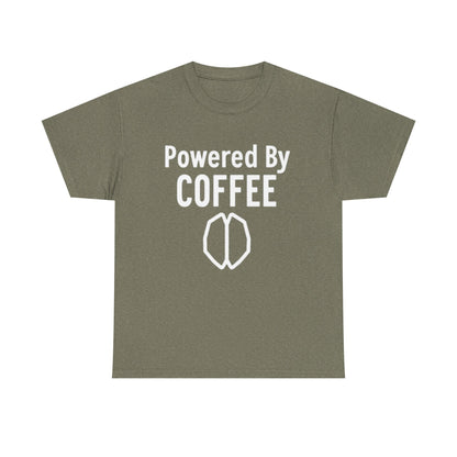 Powered By Coffee Unisex Heavy Cotton Tee, Funny Coffee Lover Shirt, Gift for Barista, Casual Wear, Perfect for Birthdays, Everyday Use - Psychonaut Swag