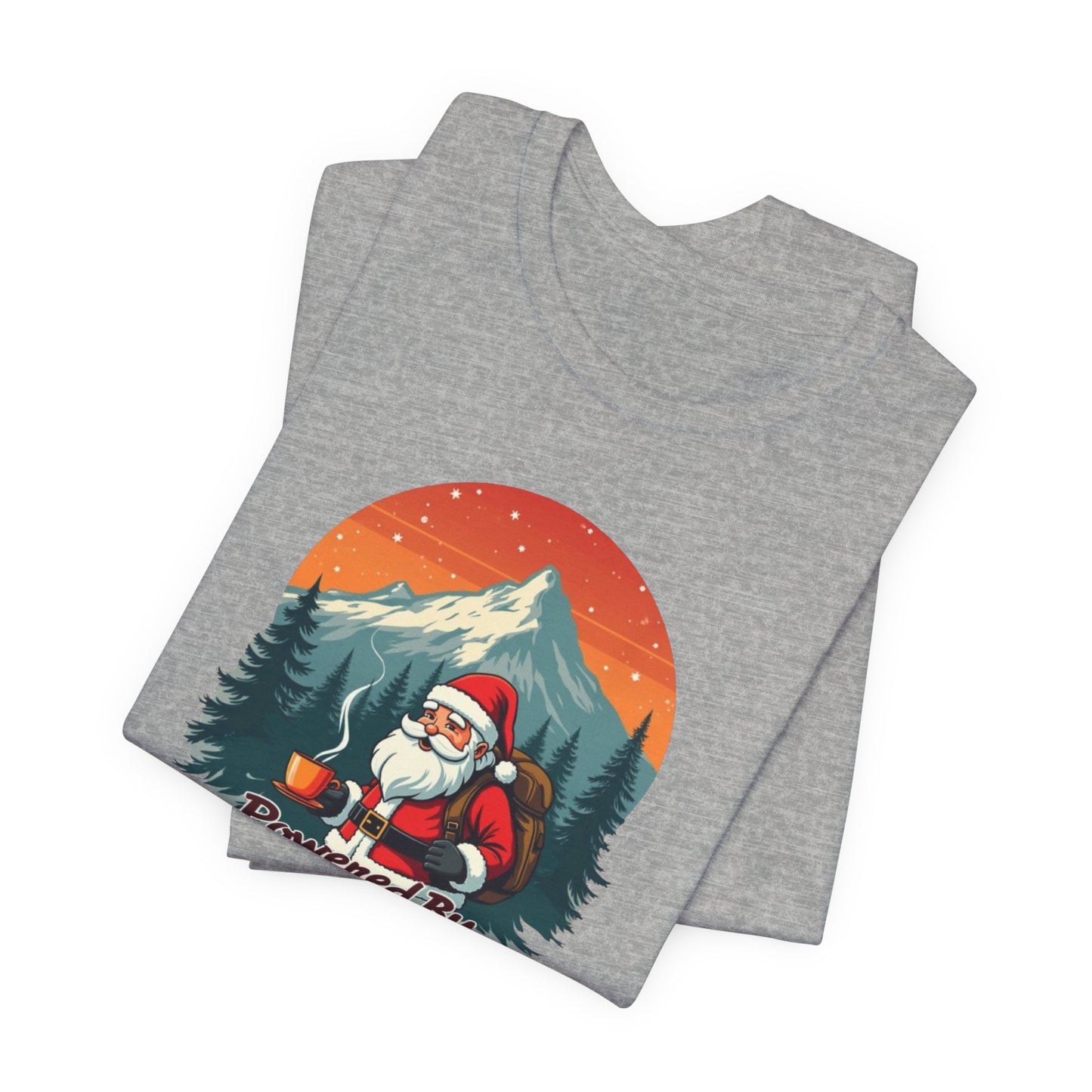 Coffee-Powered Santa T-Shirt — "Powered by Coffee" Holiday Tee
