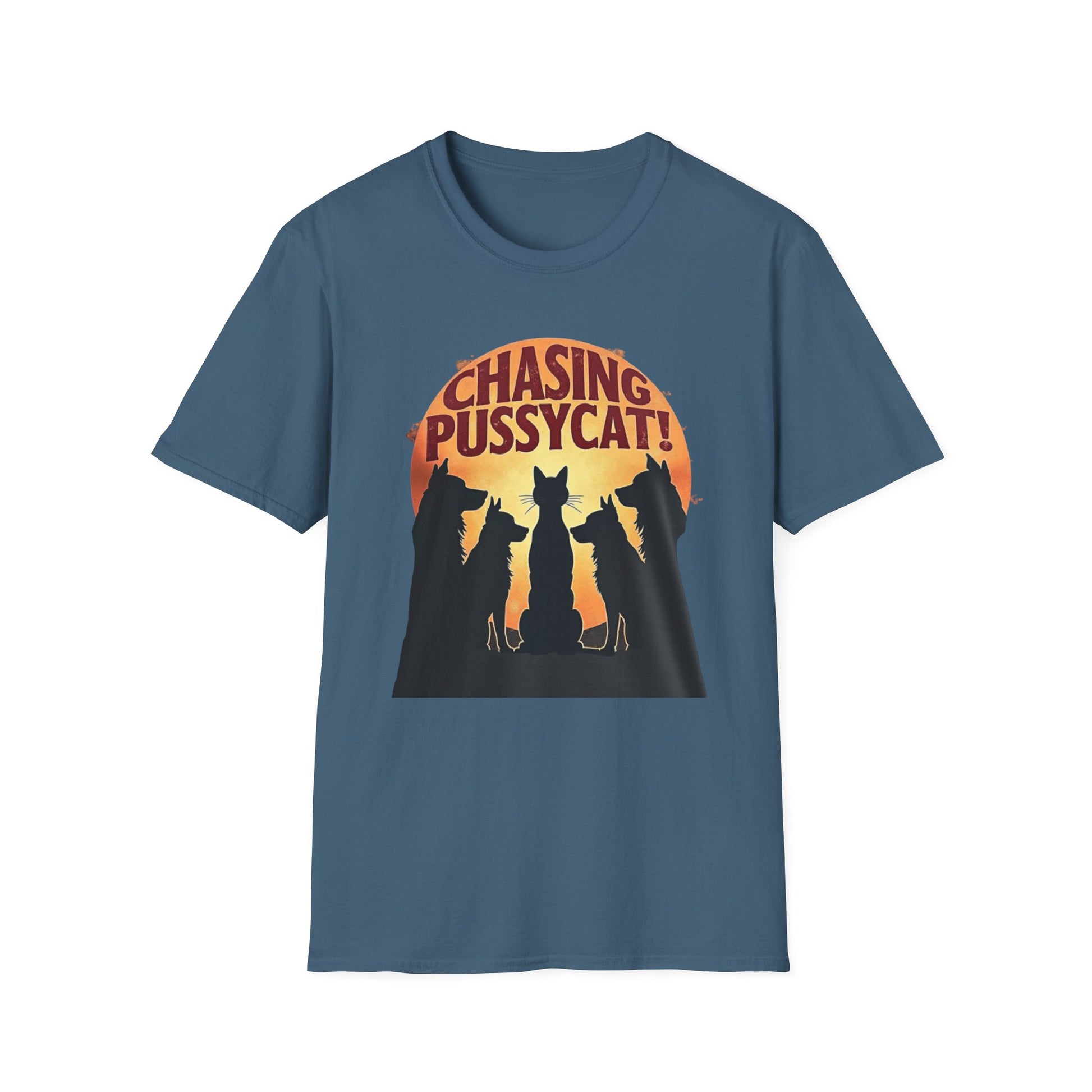 Chasing Pussycat Unisex Softstyle T-Shirt, Fun Cat Lovers Tee, Gift for Animal Enthusiasts, Quirky Casual Wear, Perfect for Festivals [...] - Psychonaut Swag